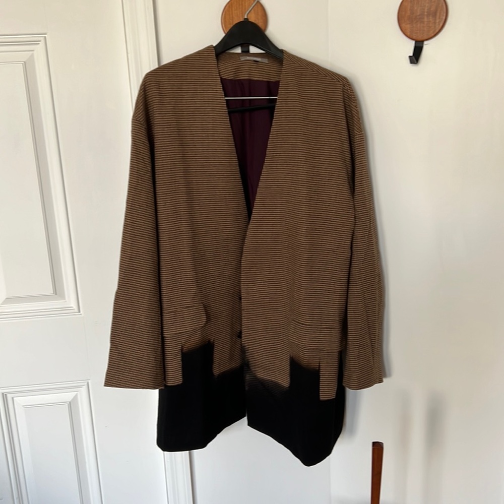 Merino wool houndstooth collarless coat